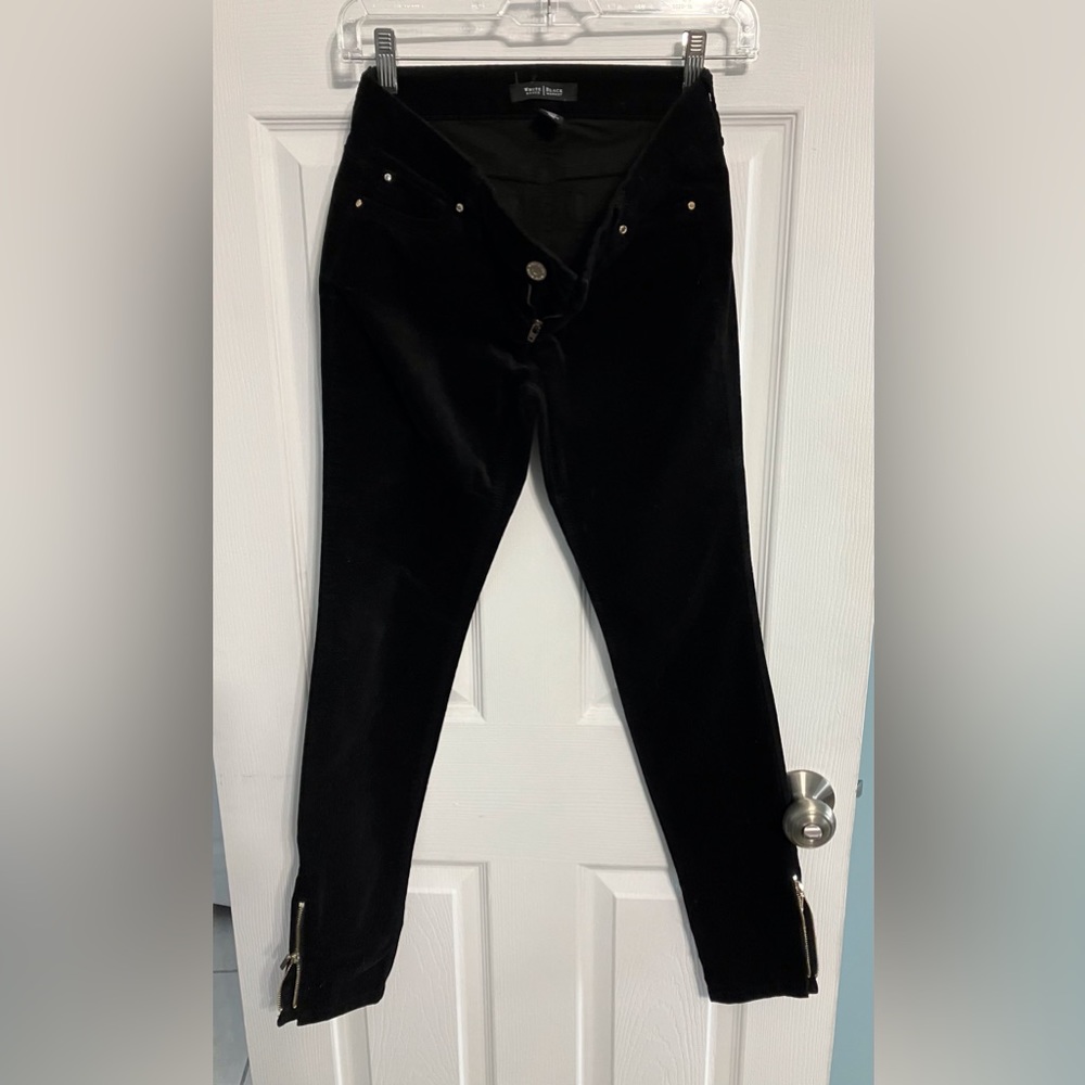 White House Black Market Girl’s Skinny Black Velvet Jeans Side Zip Size 00R